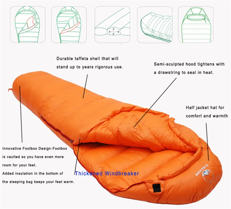Adult Mummy Style White Goose Down Filled Sleeping Bag Fit for Winter Thermal 4 Kinds Of Thickness Camping Travel sleeping bag