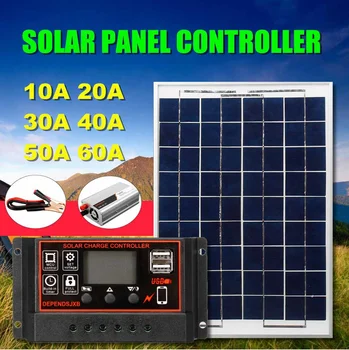 

12/24V 10A~60A PWM USB Solar Charger Controller Regulator + Panel + Inverter Dual USB LCD Display Solar Panel Kit Set With Cable