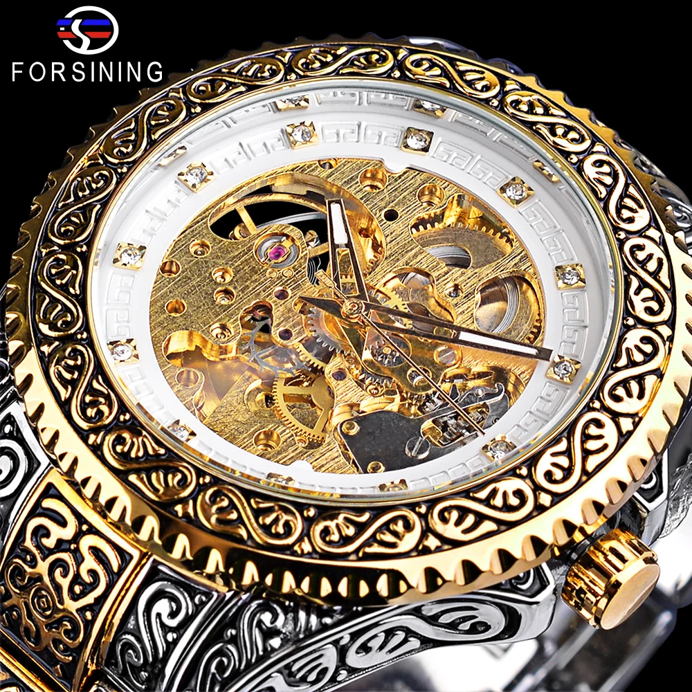 Forsining Golden Automatic Wristwatch Men Luxury Mechanical Watch Waterproof Diamond Analog Watches For Man Relogio Masculino