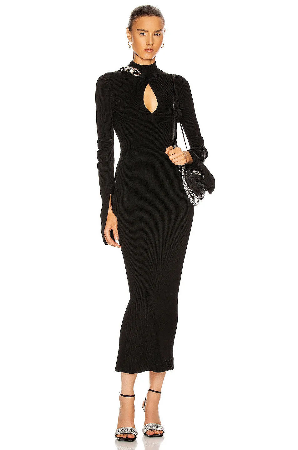 2020 Sexy Women Bandage Dress Long Sleeve Bodycon Turtleneck Autumn Winter Basic Black Slim Split Long Dress Club Party Vestidos