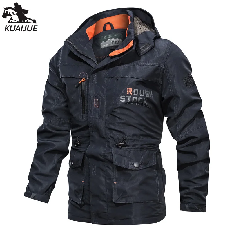

casual Jacket Men autumn mens windbreaker Splicing jackets Military industry men coat windproof lapel Men's coats Detachable hat