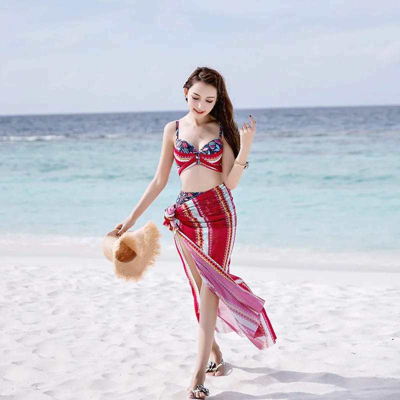 

Bikini Bathing Suit Women's Three-piece Set Underwire Push up Mesh Dress Bohemian Seaside Holiday Sexy Hot Springs Tour Bathing