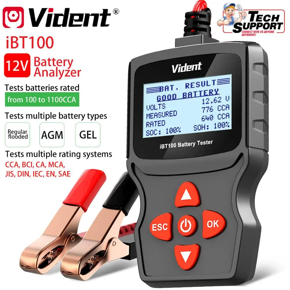 Анализатор аккумулятора Vident iBT100 12 В для затопленных AGM GEL 100 1100CCA автомобильный
