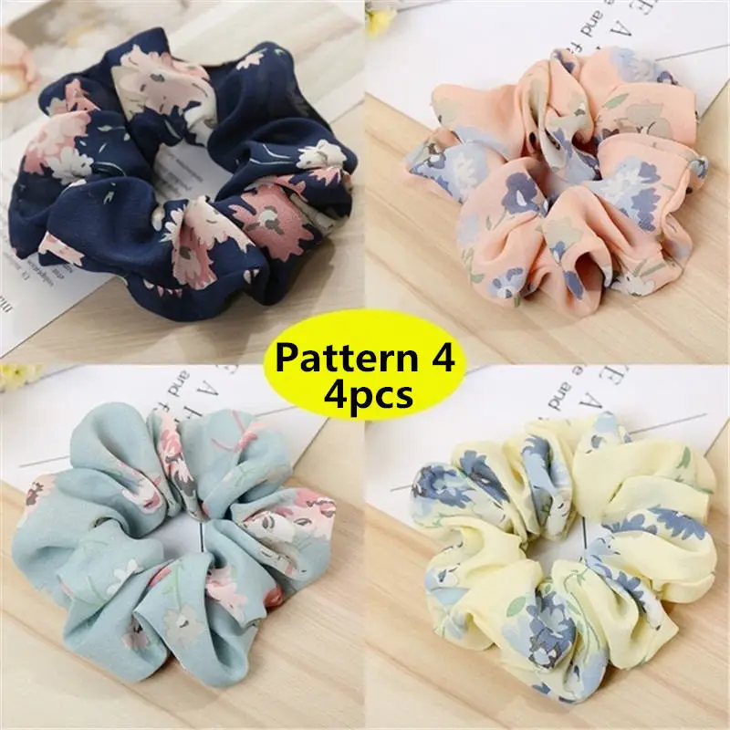 scrunchie pack 06 4 шт./компл. с цветочным принтом повязка на голову, Для женщин резинки для волос для девочек, резинки для волос вставку внутрь эластичного ремешка хвост держатель резинка для волос пакет Женские аксессуары для волос - Цвет: scrunchie pack 06