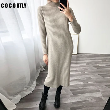 

Turtleneck Sweater Dress 2019 Women Fashion Autumn Winter Long Dresses Knitted Pullovers Sweaters Long Sleeve Jumper Pull Femme