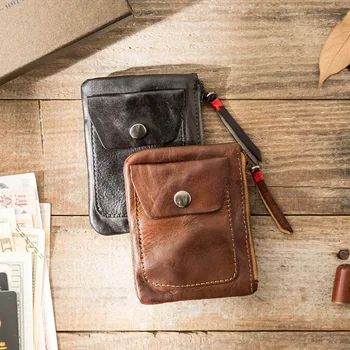 

Genuine Leather Men Wallet Coin Purse Small Card Holder Handmade Mens Wallet Vegetable Tanned Leather Small Wallet