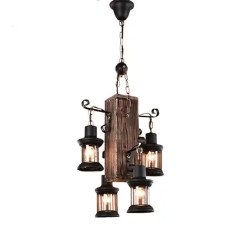

Countryside Retro Nostalgic Wood Chanderlier Restaurant Dining Room Hanging Light Antique Clothing Store Cafe Pendant Lamp