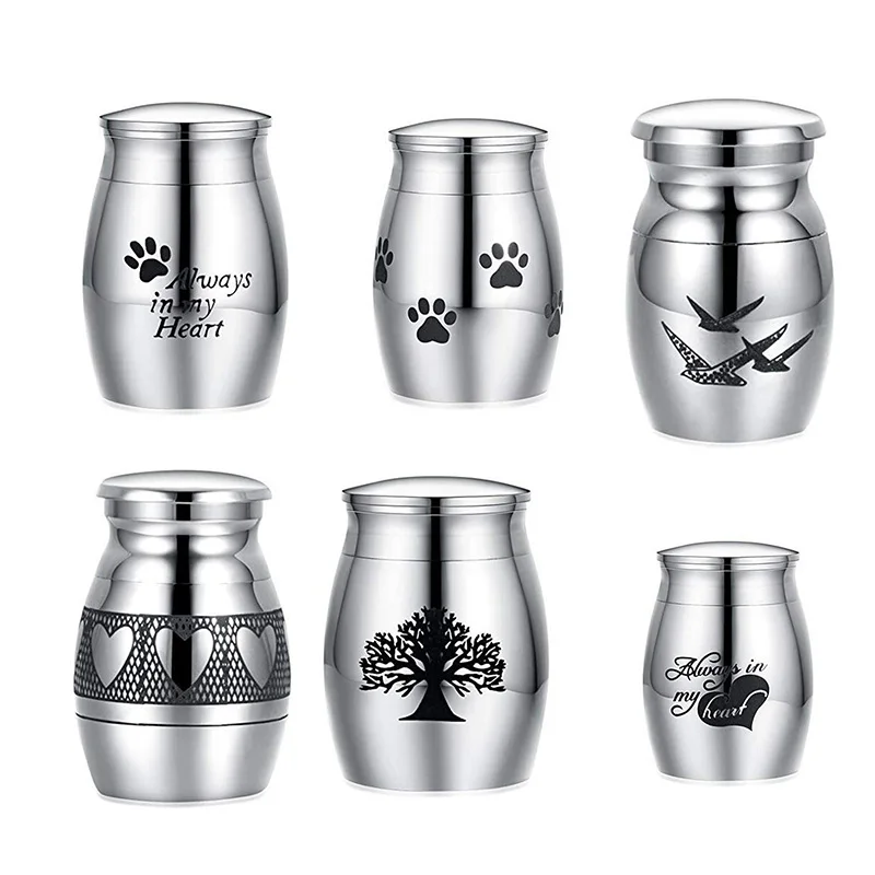 Mini urnas para cenizas, cremación, contenedor de recuerdo, frasco de Metal conmemorativo para cenizas de mascotas, Plata