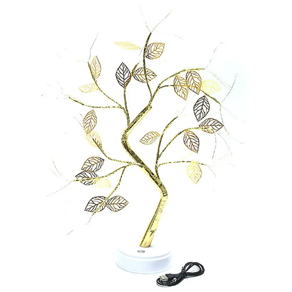 Tree Lamp Led Warm Light Gold Leaf Copper Tree Lamp Small Desk Lamp In Battery Usb Christmas