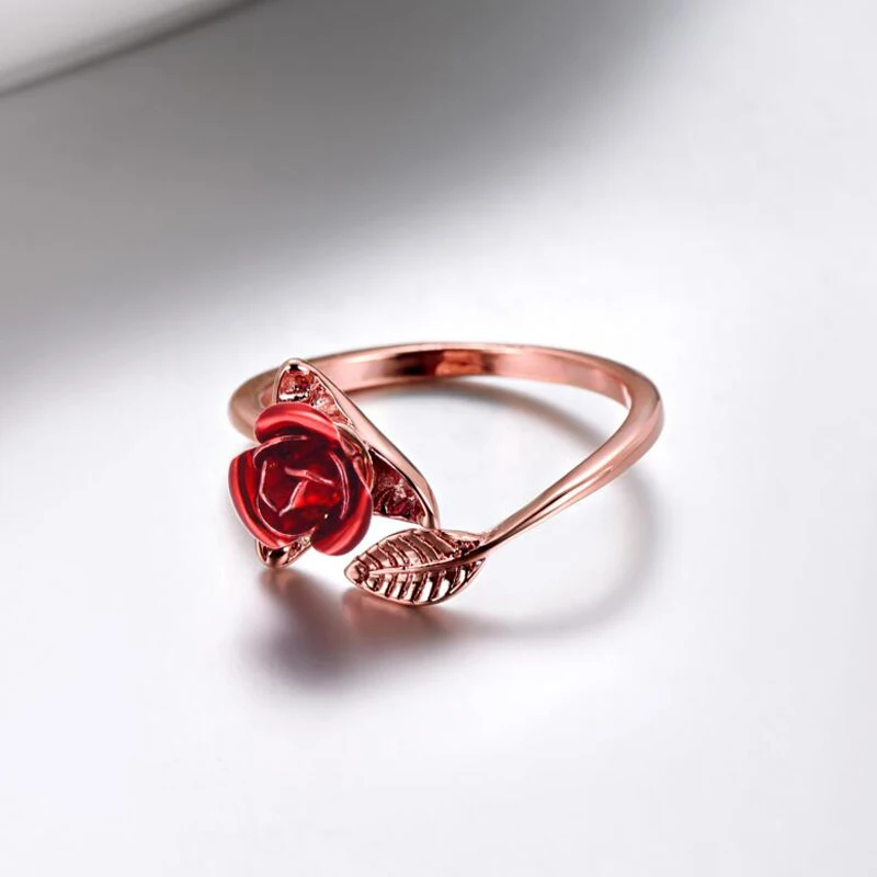 Изменяемые кольца на палец для женщин подарок на день Святого Валентина ювелирные изделия красная роза сад цветок листья Открытое кольцо