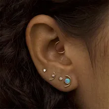 ROXI Модные ювелирные изделия в стиле минимализма золотые панк маленькие серьги-гвоздики для женщин в форме Луны белые огненные опаловые серьги Brincos серьги-гвоздики