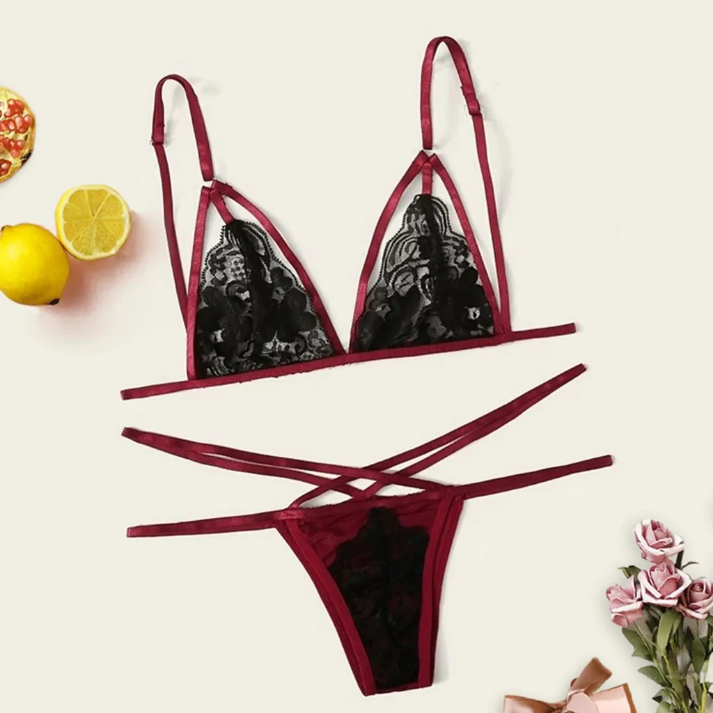 Сексуальный женский комплект нижнего белья кружевной полый беспроводной