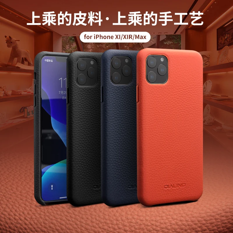

Handmade Genuine Leather Case For iPhone 11 Pro Max Case Litchi skin Pattern Phone Cover Case For iPhone 11 Pro Max Black Cover