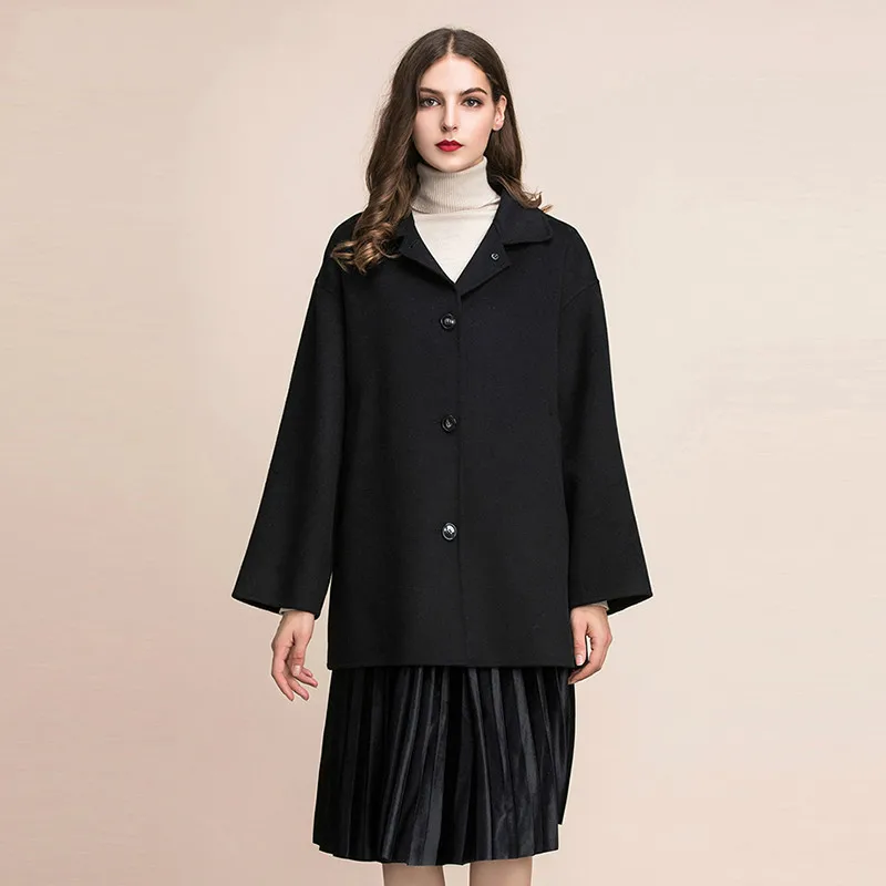 

Sanis 2019 Hot Sale 100% Pure Wool High Quality Fall Winter Coat Jacket Single Breasted Over Women Coat vestidos With Pocket