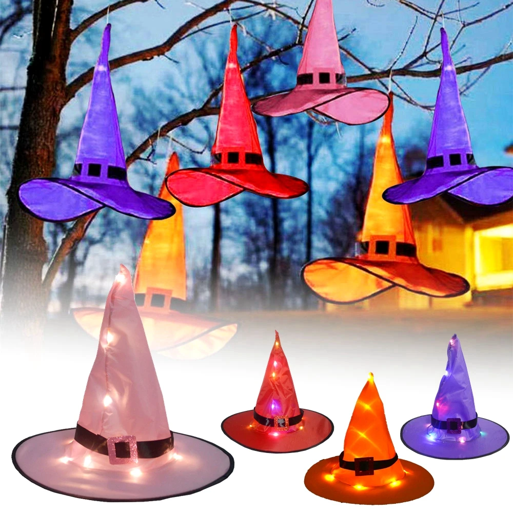 

Christmas LED Witch Hat Home Party Christmas Tree Pendant Decoration Props Cosplay Accessory Hanging Drop Ornaments Supplies