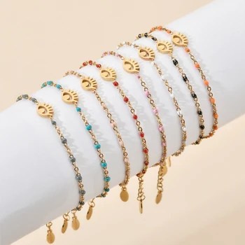 

ZMZY Boho Style New Stainless Steel Gold Plated Link Chain Evil Eye Bracelet Bangle Charm Braclets Girls Jewelry Accessories