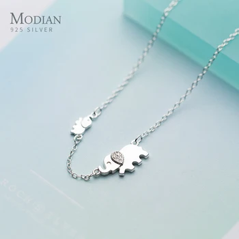 

Modian Cute Big Small Elephant Pendant Necklace for Women Gift Adjustable Sterling Silver 925 Necklace Fine Jewelry Accessories