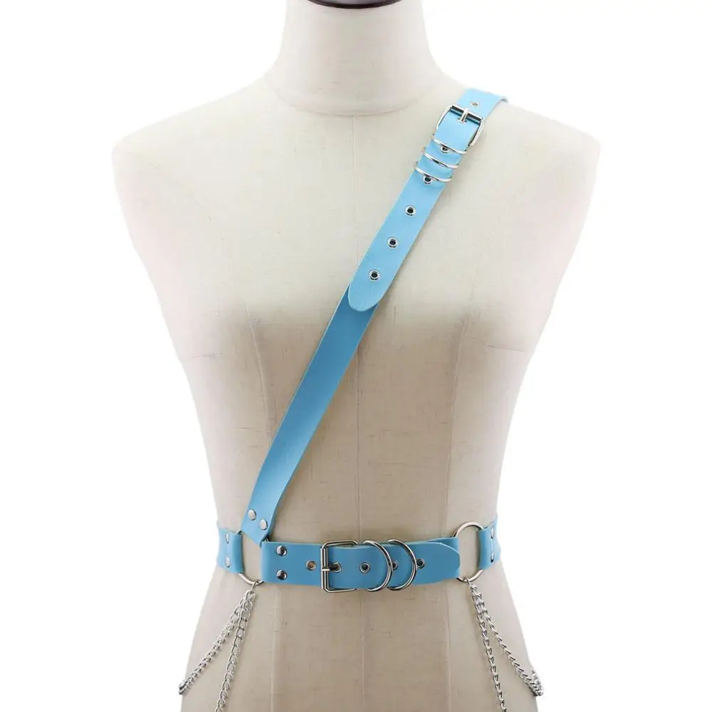 Light Blue KMVEXO Сексуальная Панк-рок кисточкой цепи на талию заявление Harajuku ювелирные изделия тела кожа сбруя бондаж для тела корсет плеча ожерелья - Окраска металла: Light Blue