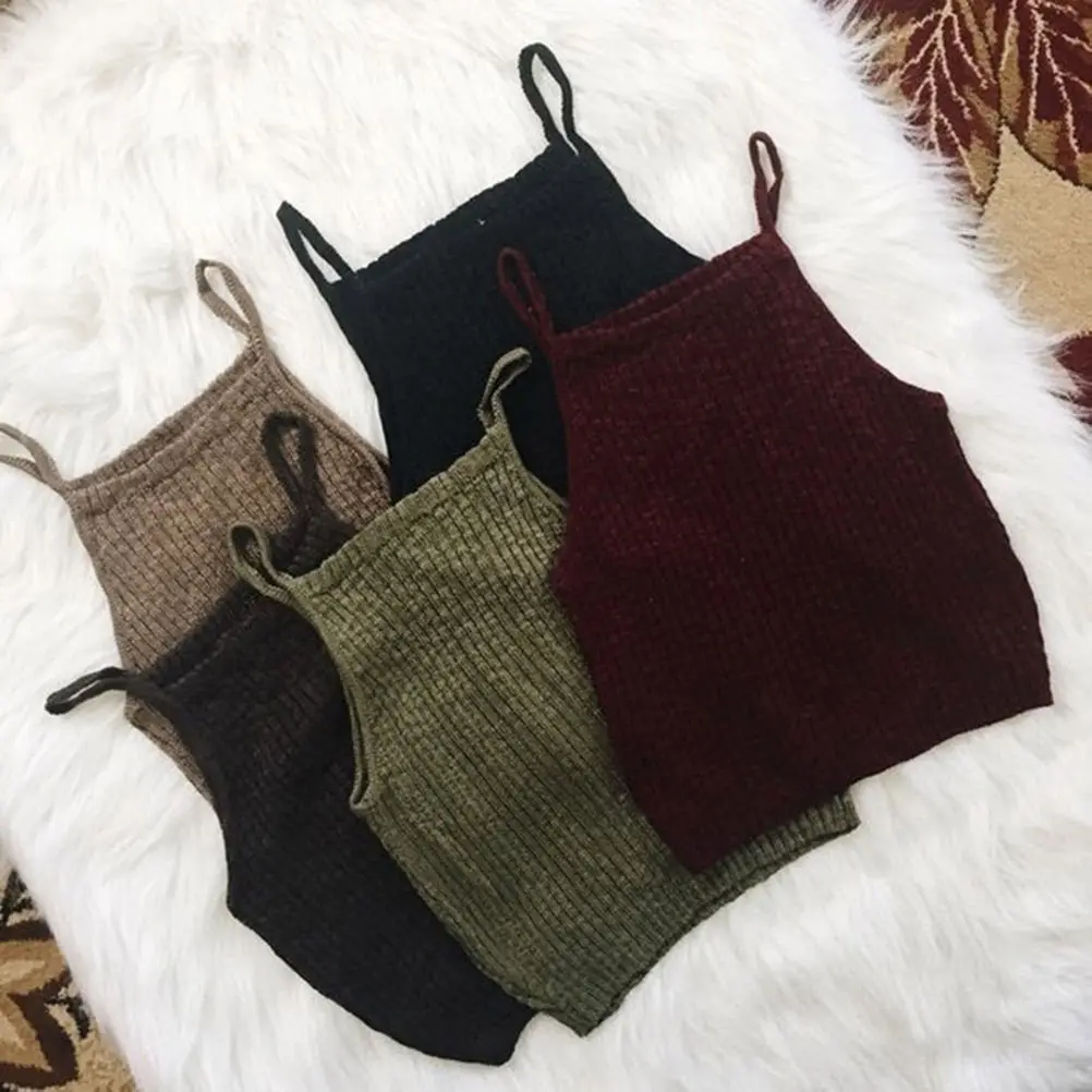 

Women Knitwear Tank Top Shirt Blouse Fashion asual Short Crop Tops Sweet 5 Colors for Female Summer Solid Tee