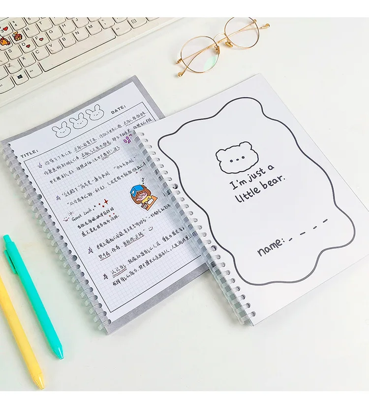 B5 Cute Loose-Leaf Notebook 30Sheets Cute Cartoon Animal Bear Rabbit Puppy Refillable Notebook Diary Journal Memo Pads