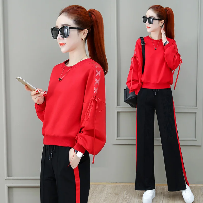 Casual sport pak vrouwelijke tweedelige pak vroege herfst 2019 fashion trend buitenlandse nieuwe shirt wijde broek vrouwen 2 delige set