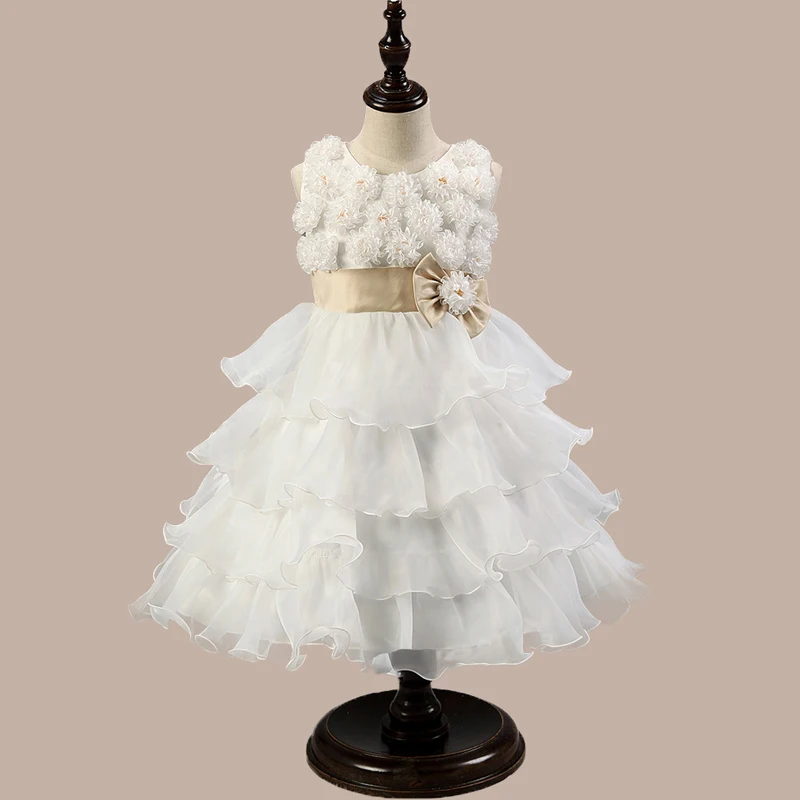 

Princess Gown Solid Color Summer Kids Girls Dresses Sleeveless Floral Pearl Baby Tutu Wedding Dress Newborn Girl Clothes