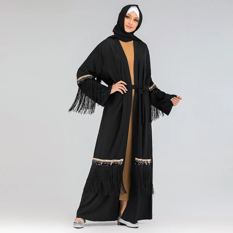 Открытый кардиган черный Дубай Abaya кимоно хиджаб мусульманское платье женская