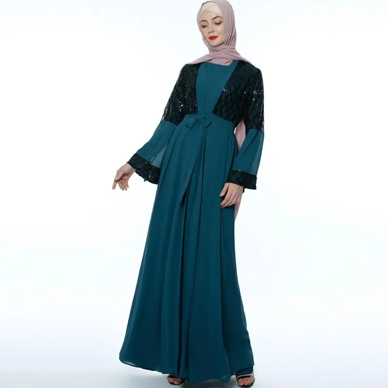 Abaya Дубайский мусульманский кардиган с блестками, женское Макси-платье, кафтан, мусульманская одежда, кимоно, арабское шифоновое платье с