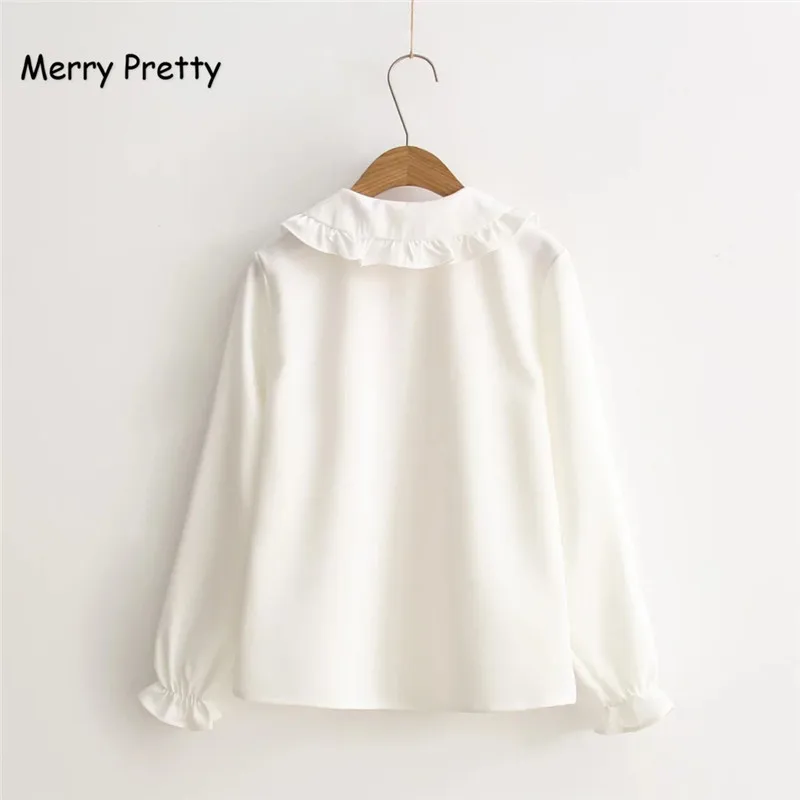Женские блузки Merry Pretty осенняя блузка с длинным рукавом и воротником Питер Пэн