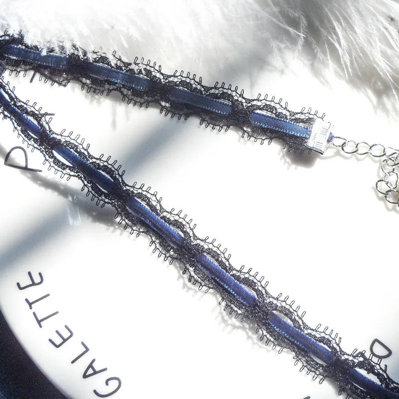 Готический темперамент синий кружевной бархатный колье ожерелье для женщин короткое ожерелье-чокер для шеи ключицы новые ювелирные подарки FS10 - Окраска металла: eyelash style