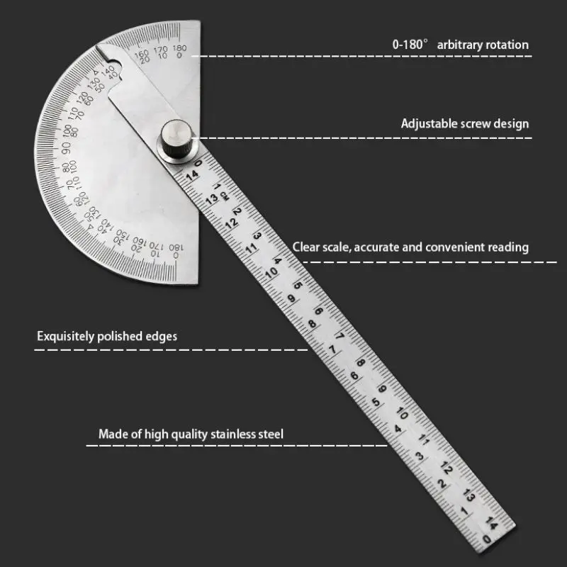 180 градусов Регулируемый Нержавеющая сталь угловая линейка; Деревообработка измерительный инструмент транспортиры