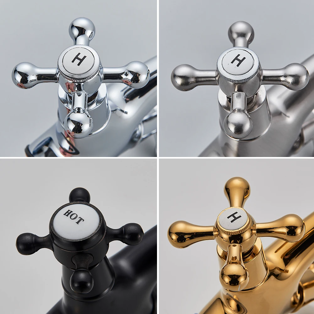 Bathroom Faucet POIQIHY Antique Faucet Bathroom faucet Mixer in the bathroom washbasin taps mixer with two handles Deck Mounted Hot Cold Water basin faucet bathroom faucet