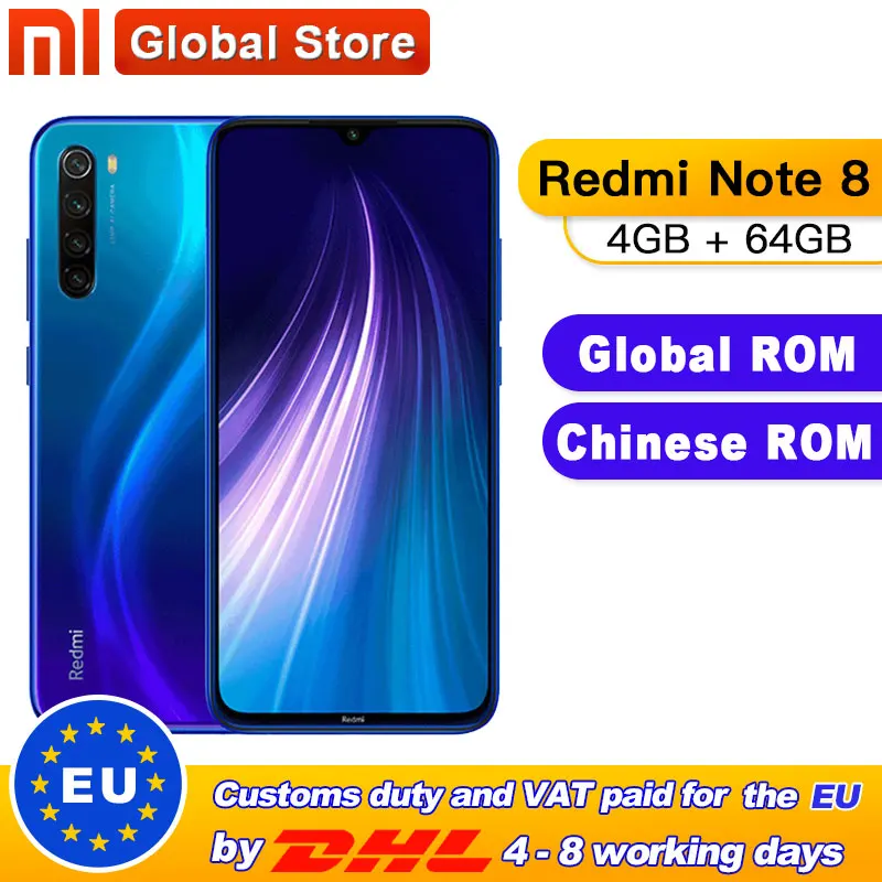 Смартфон Xiaomi Redmi Note 8 с глобальной прошивкой, 4 Гб 64 ГБ, Восьмиядерный процессор Snapdragon 665, экран 6,3 дюйма, камера 48 МП, камера заднего вида, 4000 мАч|Смартфоны и мобильные телефоны|   | АлиЭкспресс