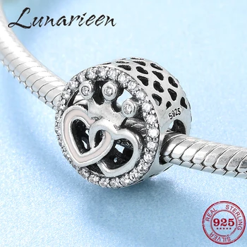 

925 Sterling Silver two hearts and imperial crown beads 2018 Valentine's Day Gift Fit Original European Charms Bracelet Jewelry