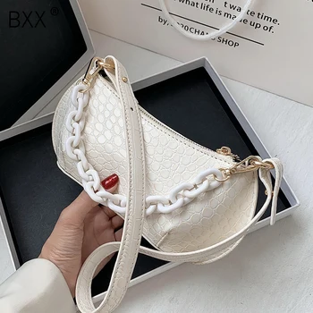 

[BXX] Crocodile Pattern PU Leather Crossbody Bags For Women 2020 Summer Acrylic Chain Shoulder Bag Lady Travel Handbags HM837