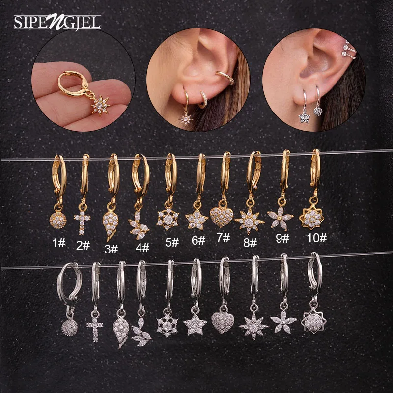 Earrings Gold Zircon Small Hoop Women Jewelry Cross-Star Silver-Color Fashion 1piece
