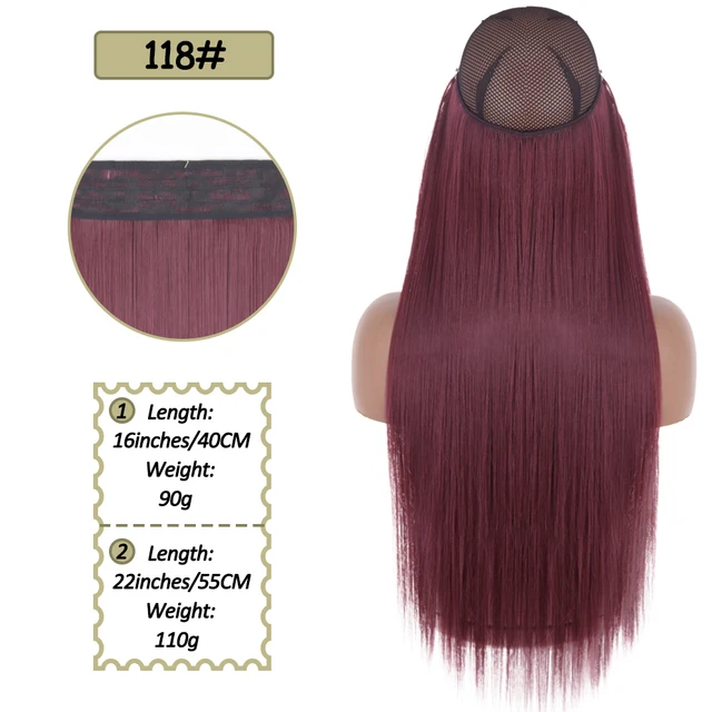 Synthetic No Clip Halo Hidden Hair Extension Ombre Artificial Natural Fake False Long Short Straight Hairpiece Blonde For Women 118