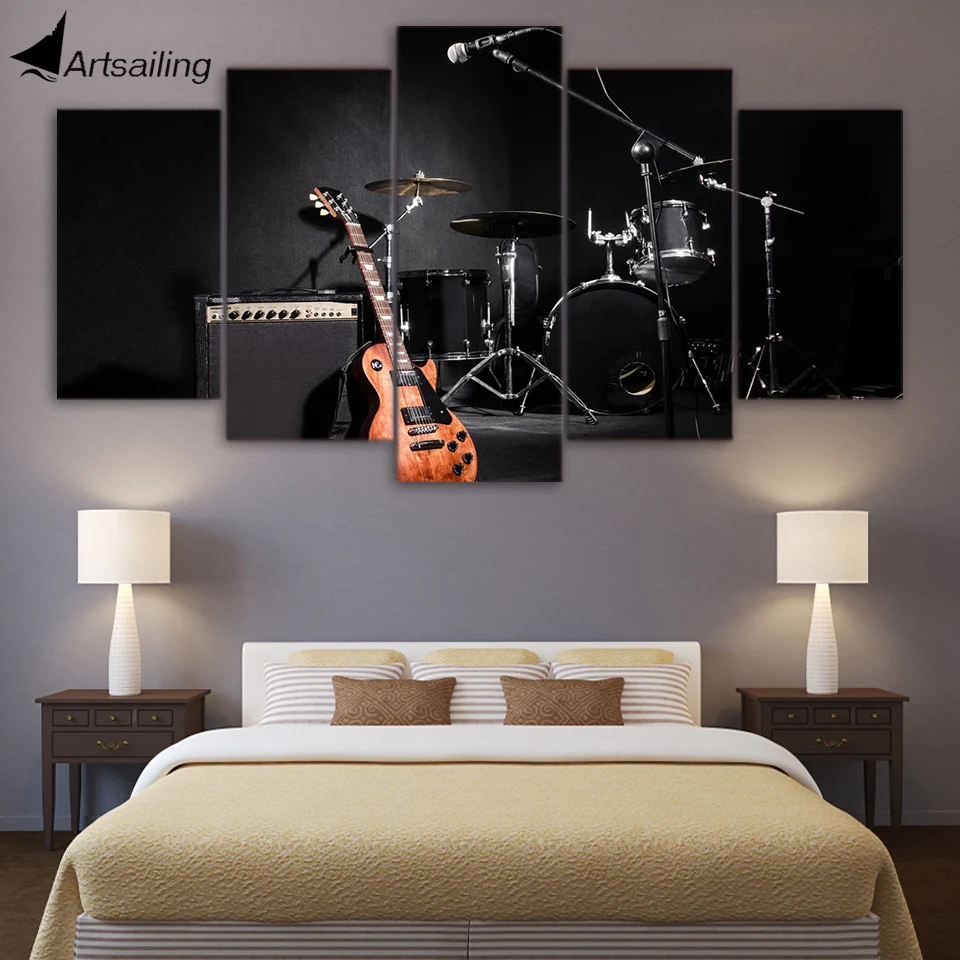 

HD Printed 5 piece canvas painting music guitar drum instruments band posters and prints wall art 2018 drop shipping CU-1465A