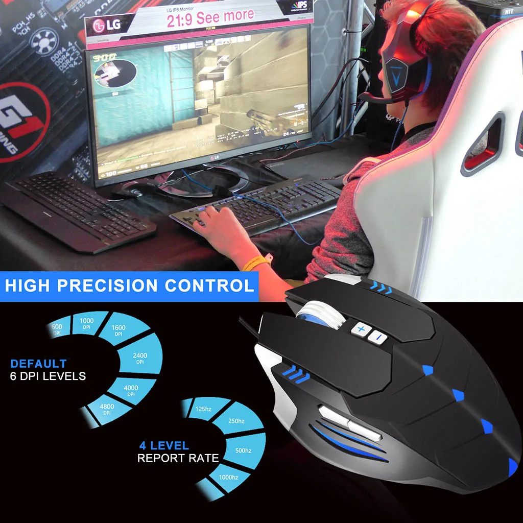 OMESHIN PGame мышь Проводная 4800 dpi программируемая 6 цветов дыхательный светильник 7 кнопок эргономичная игровая мышь профессиональная игровая мышка