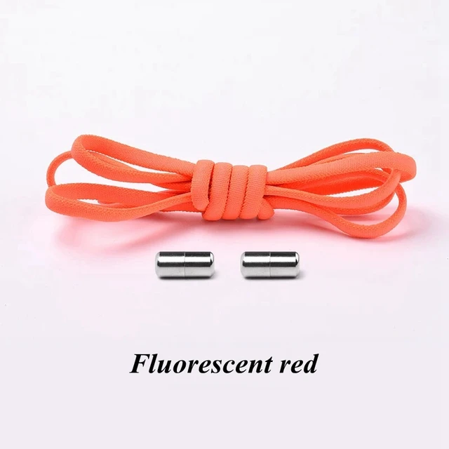 Semicircle No Tie Shoelaces Elastic Shoe laces Sneakers shoelace Metal Lock Lazy Laces for Kids and Adult One size fits all shoe Fluorescent red