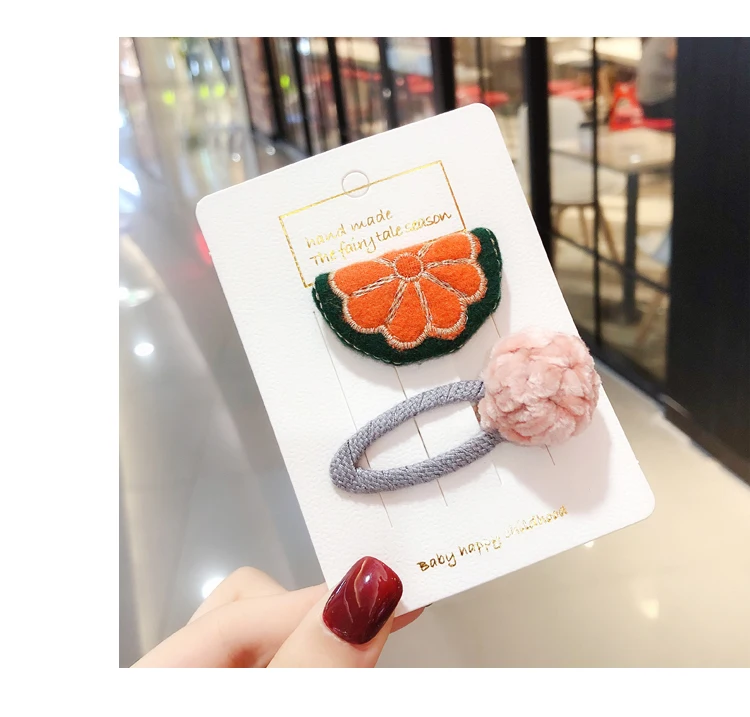 2Pcs/Set Girls Cute Fruit Hairball Hollow Plush Hair Clips Children Soft Fabric Hairpins Barretters Sweet Kids Hair Accessories