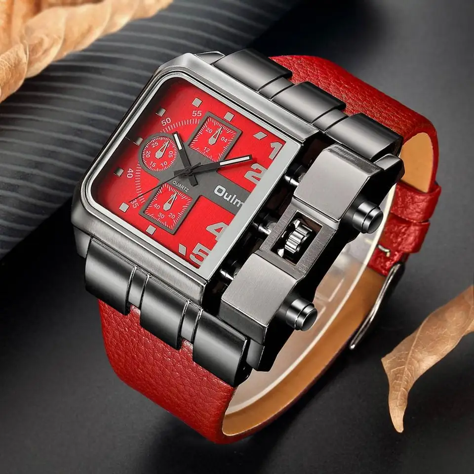OULM 3364 Orologi da Polso da Uomo di Marca Superiore con Design Originale Rettangolare Unico e Quadrante Largo con Cinturino in Pelle