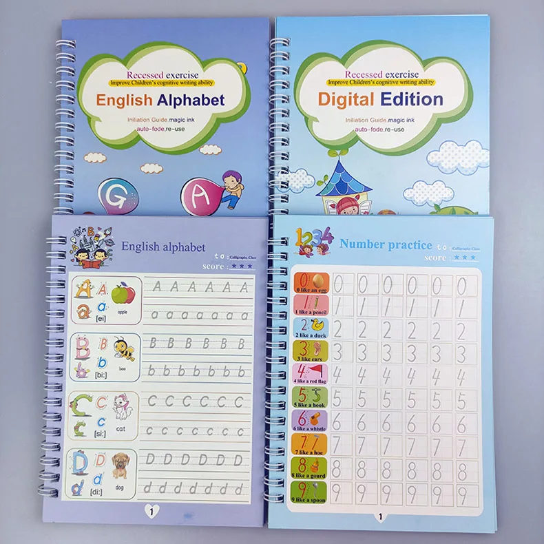 CAHIER,Magic Copybook2 piècesensemble de cahier de magie, calligraphie réutilisable pour