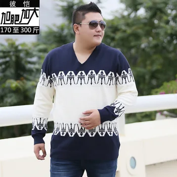 

Super Brand Men Plus Fat Plus Size Length Sleeve V Collar Sweater Loose Slim Knitting Shirt Tide Fat
