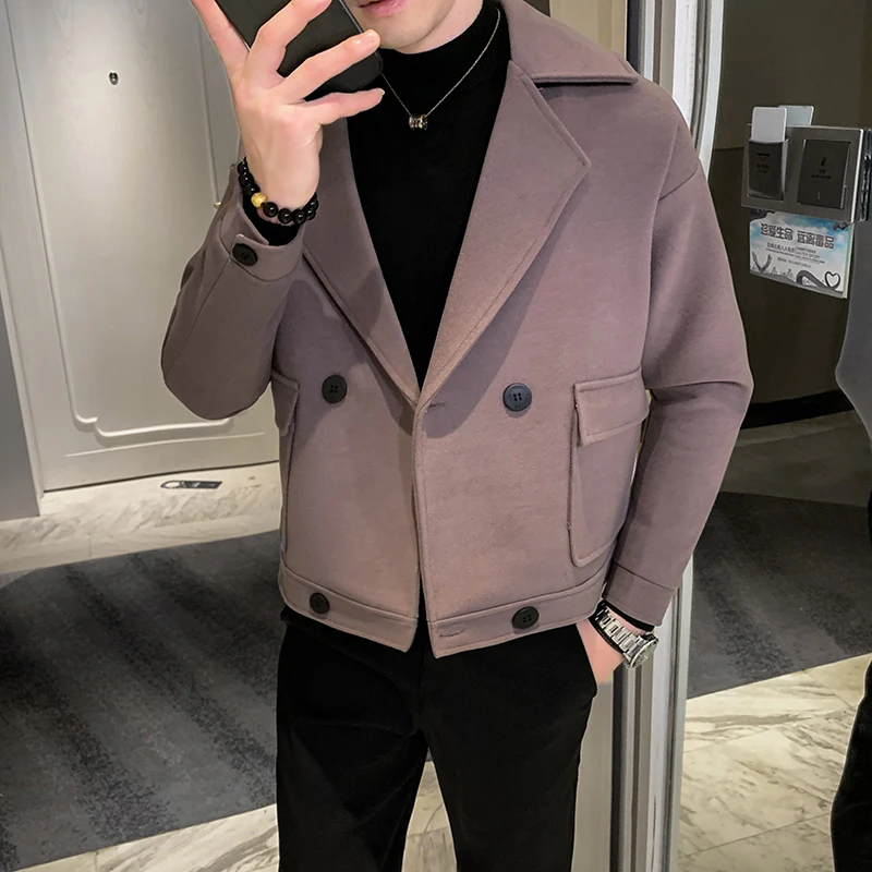 

Loose Worsted Coat Men Coat Men's New Fashion Thick Comfortable Wool Blends Woolen jaket Male Trench Coat Overcoat