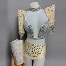 Разноцветный бюстгальтер со стразами, короткие перчатки, сценический костюм, набор для женщин, певица, сексуальное бикини, аксессуары для волос, набор, одежда для бара, танцев, выпускного вечера