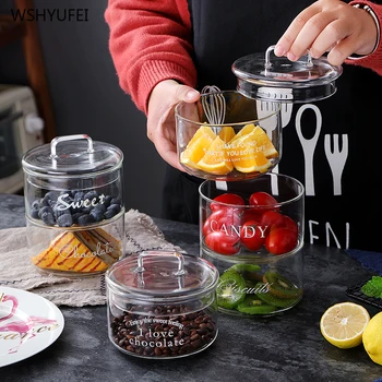 

1Pcs Glass storage tank seal creative coffee bean candy storage jar household refrigerator fresh-keeping tank round bowl