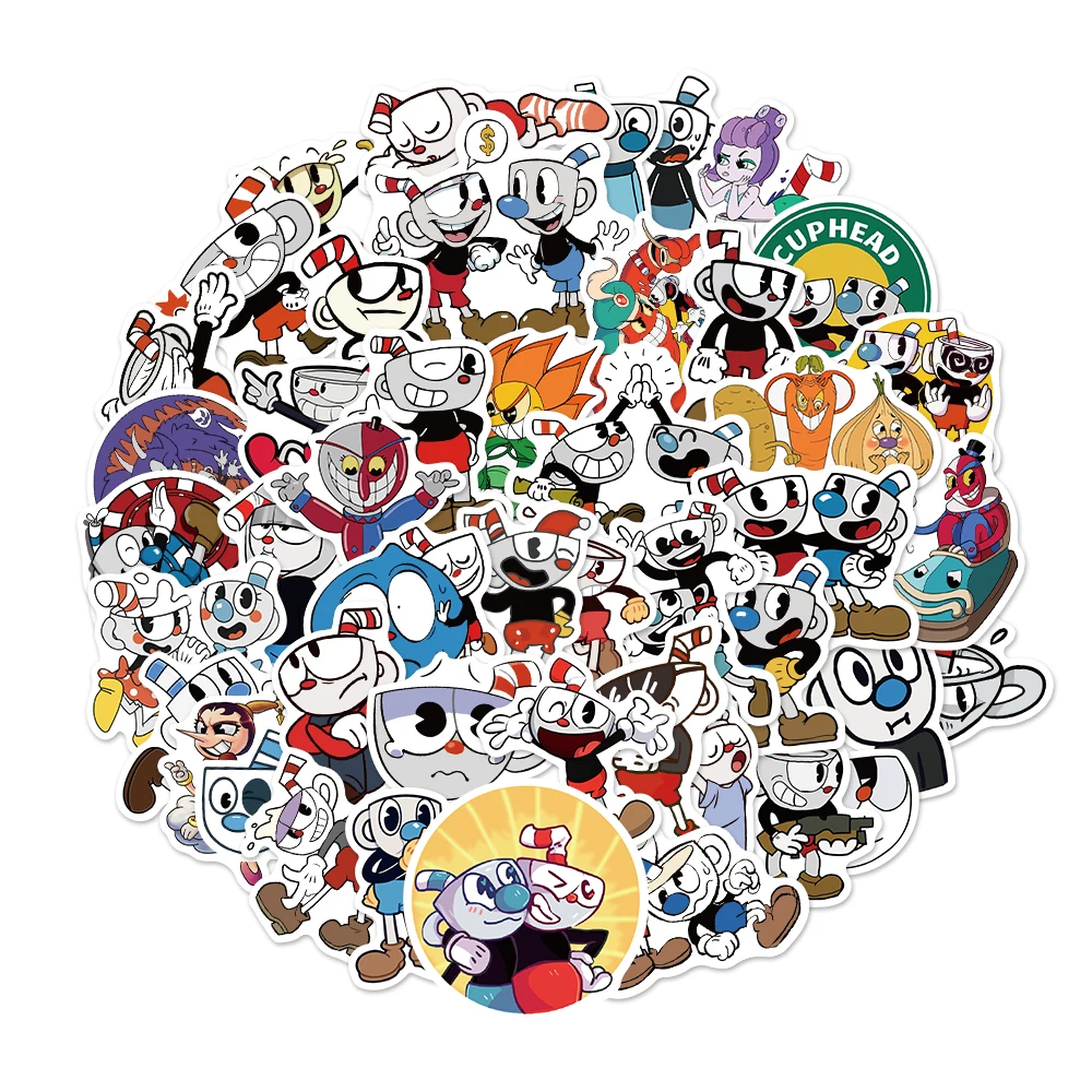 Hot Games Cuphead Mugman Stickers For Laptop Notebook Skateboard Computer Luggage Decal 50PCS/Pack cartoon stickers