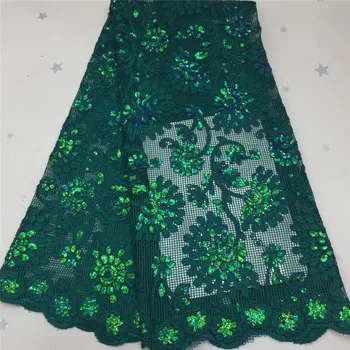 

High Quality French 3D Tulle sequins green African Lace Fabric Sequins Embroidered Nigerian Lace Fabrics For Wowen Dress orange