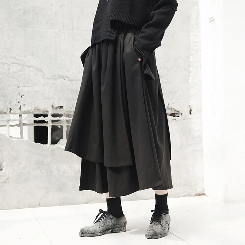 [DEAT] New Spring High Elastic Waist Black Loose Irregular Hem Stitch Half-body Skirt Women Fashion Tide JI50